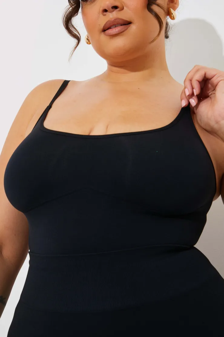 Hot Fits Seamless Strappy Snatched Shapewear Bodysuit Black
