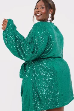 Best In the Style Sequin Belted Balloon Sleeve Mini Dress