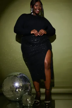 Clearance In the Style Sequin Midi Skirt With Split Black