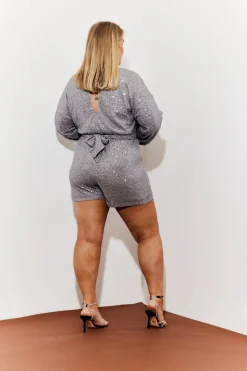 Outlet In the Style Sequin Multi Front Knot Playsuit Silver