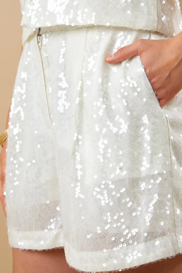 Hot In The Style Sequin Shorts Off white
