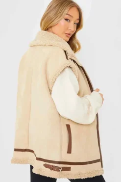 In the Style Shearling Sleeveless Aviator Gilet