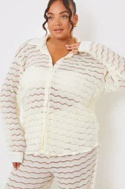 Sale In the Style Sheered Chevron Oversized Shirt Cream