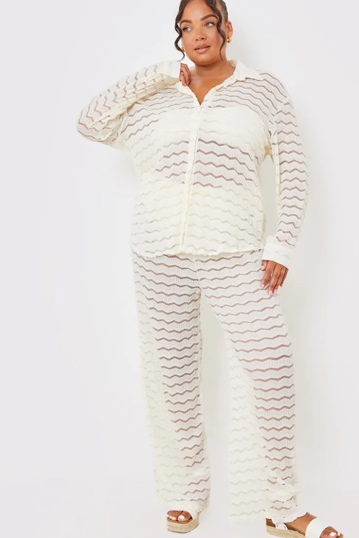 Sale In the Style Sheered Chevron Oversized Shirt Cream