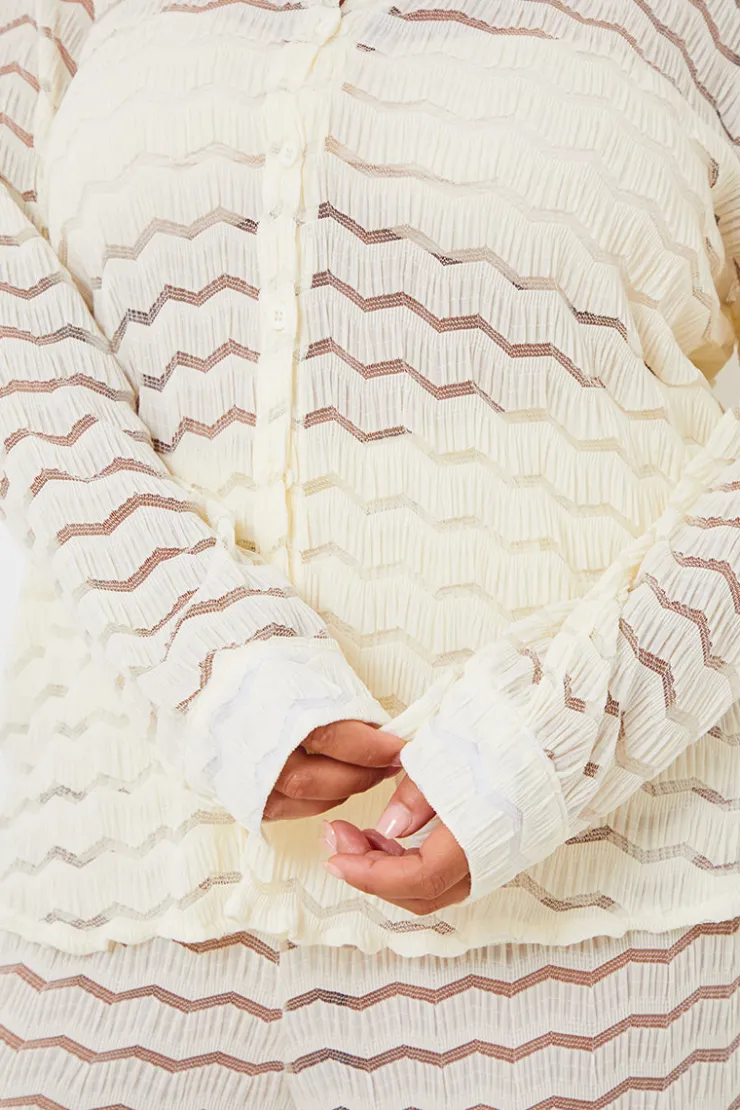 Sale In the Style Sheered Chevron Oversized Shirt Cream