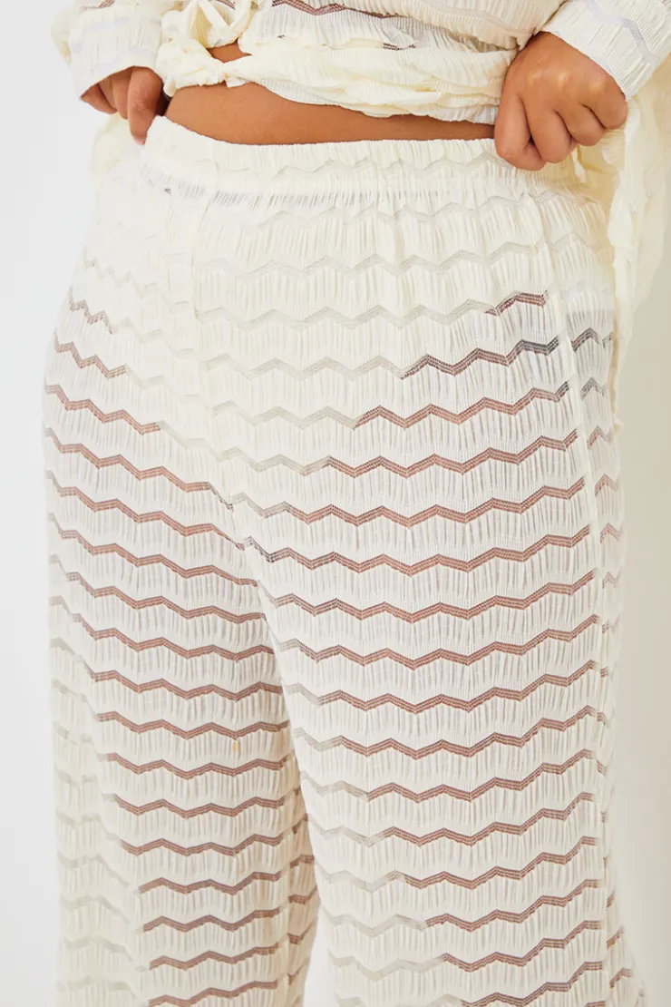 Best In the Style Sheered Chevron Wide Leg Trousers Cream
