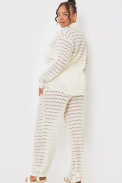 Best In the Style Sheered Chevron Wide Leg Trousers Cream