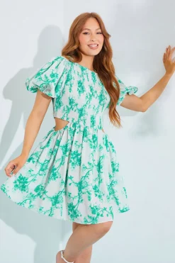 Hot In The Style Shirred Bust Mini Dress Green