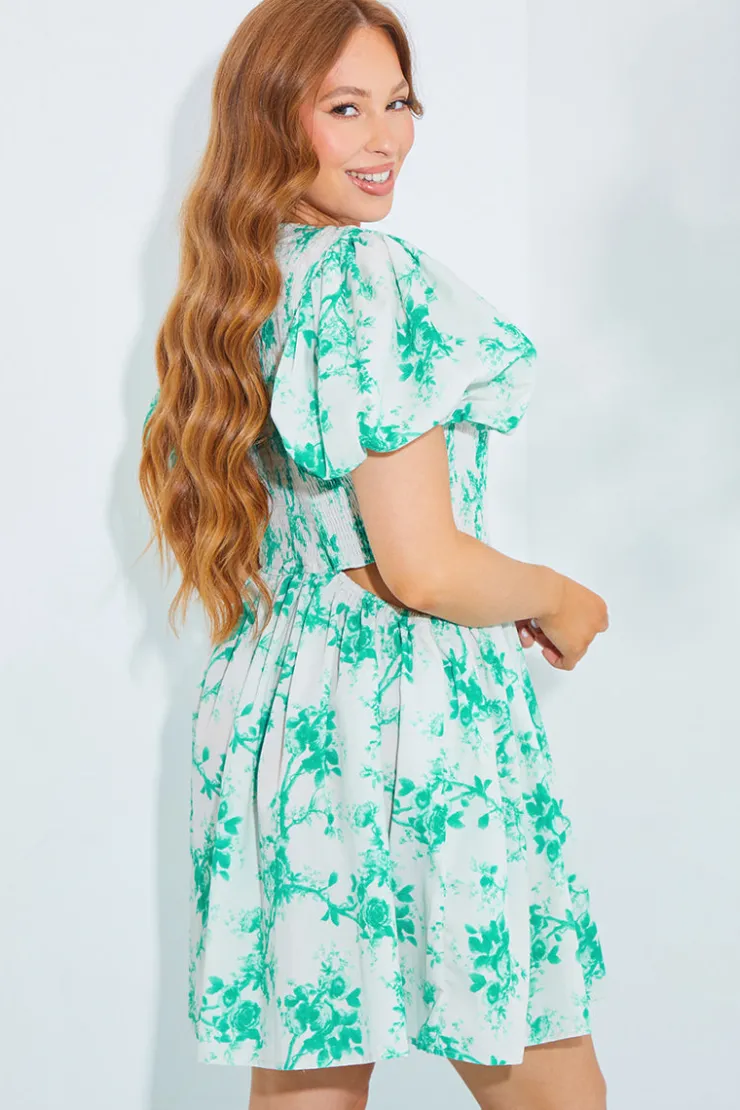 Hot In The Style Shirred Bust Mini Dress Green
