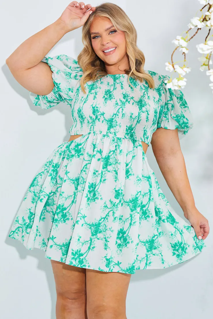 Hot In The Style Shirred Bust Mini Dress Green