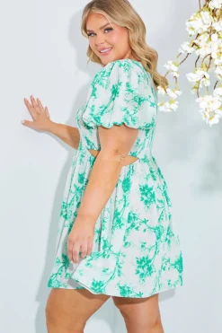 Hot In The Style Shirred Bust Mini Dress Green