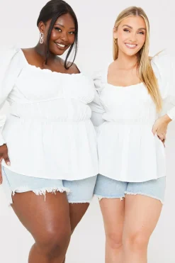 Online In the Style Shirred Button Down Blouse White