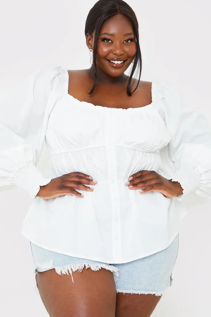 Online In the Style Shirred Button Down Blouse White