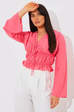Best In the Style Shirred Detail Blouse Pink