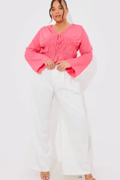 Best In the Style Shirred Detail Blouse Pink