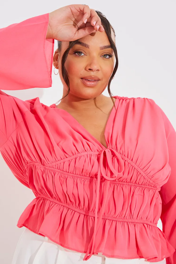 Best In the Style Shirred Detail Blouse Pink
