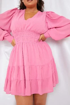 Online In the Style Shirred Waist Tiered Dress Pink