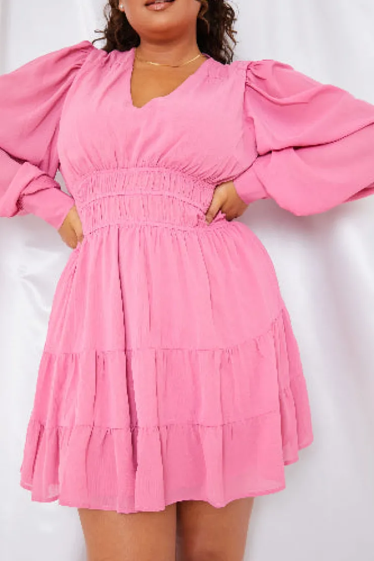 Online In the Style Shirred Waist Tiered Dress Pink