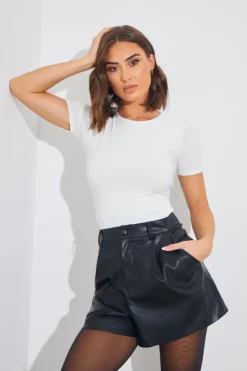 Outlet In The Style Short Sleeve Double Layer Slinky Bodysuit