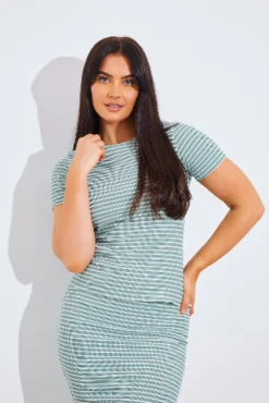 Best In The Style Short Sleeve Stripe Reversible Co-Ord Top Sage