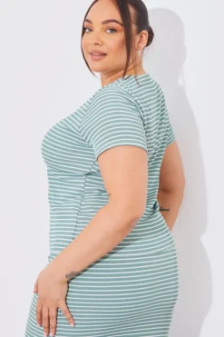 Best In The Style Short Sleeve Stripe Reversible Co-Ord Top Sage