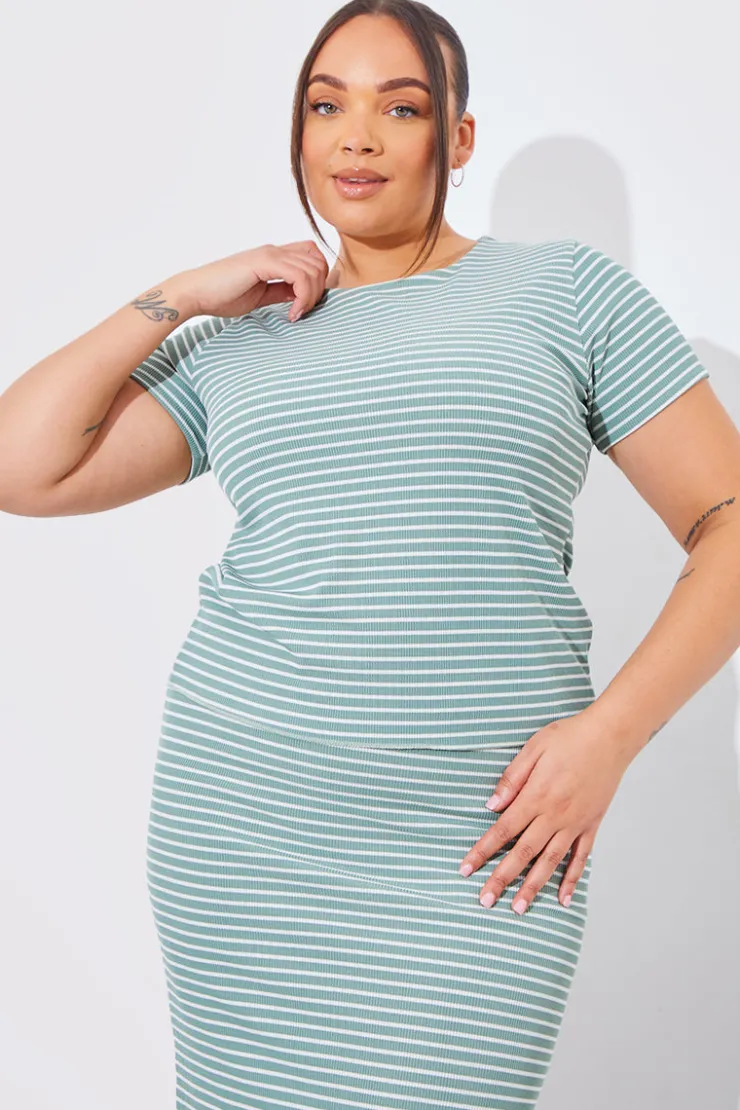 Best In The Style Short Sleeve Stripe Reversible Co-Ord Top Sage