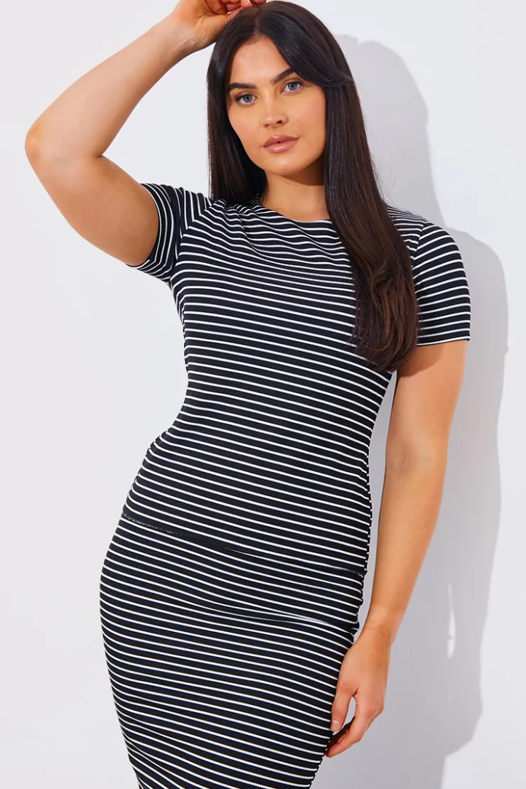 Best In The Style Short Sleeve Stripe Reversible Co-Ord Top Black