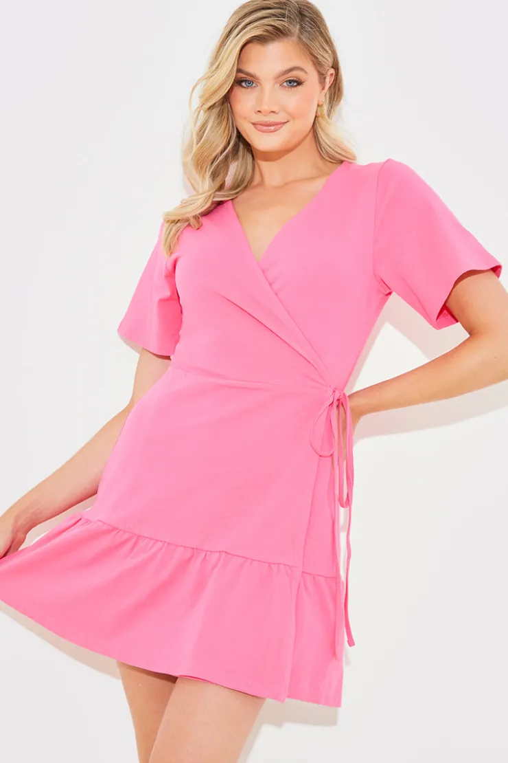 New In The Style Short Sleeve Wrap Swing Dress