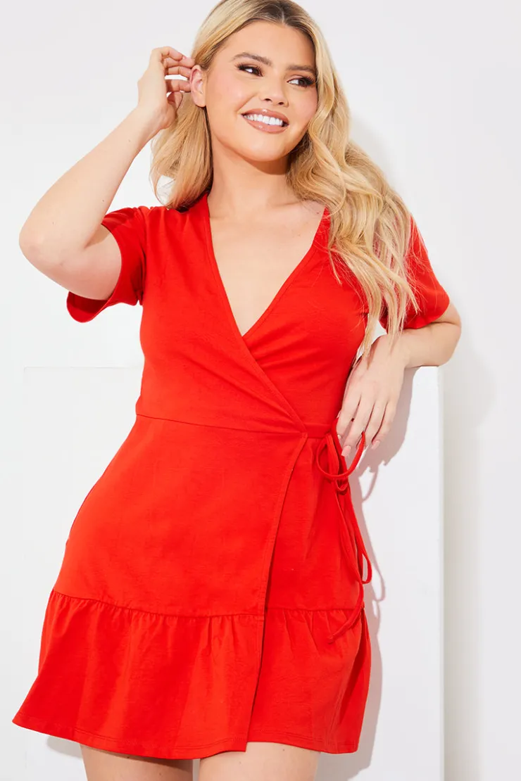 New In The Style Short Sleeve Wrap Swing Dress