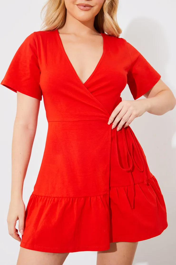 New In The Style Short Sleeve Wrap Swing Dress