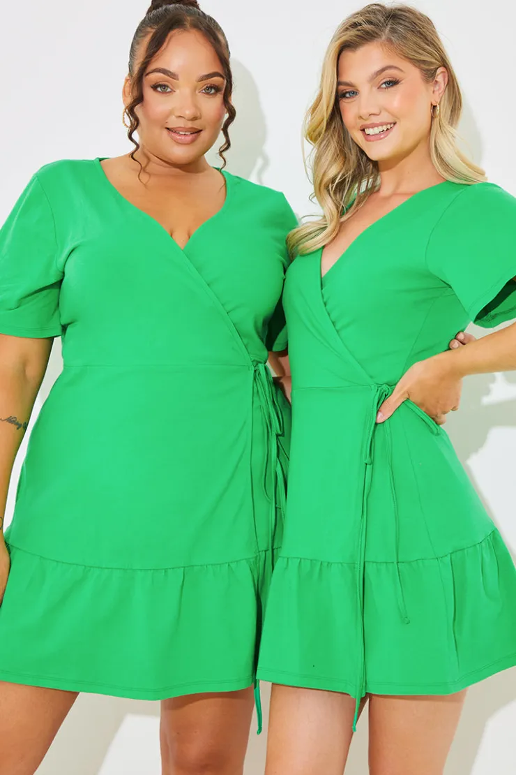 New In The Style Short Sleeve Wrap Swing Dress