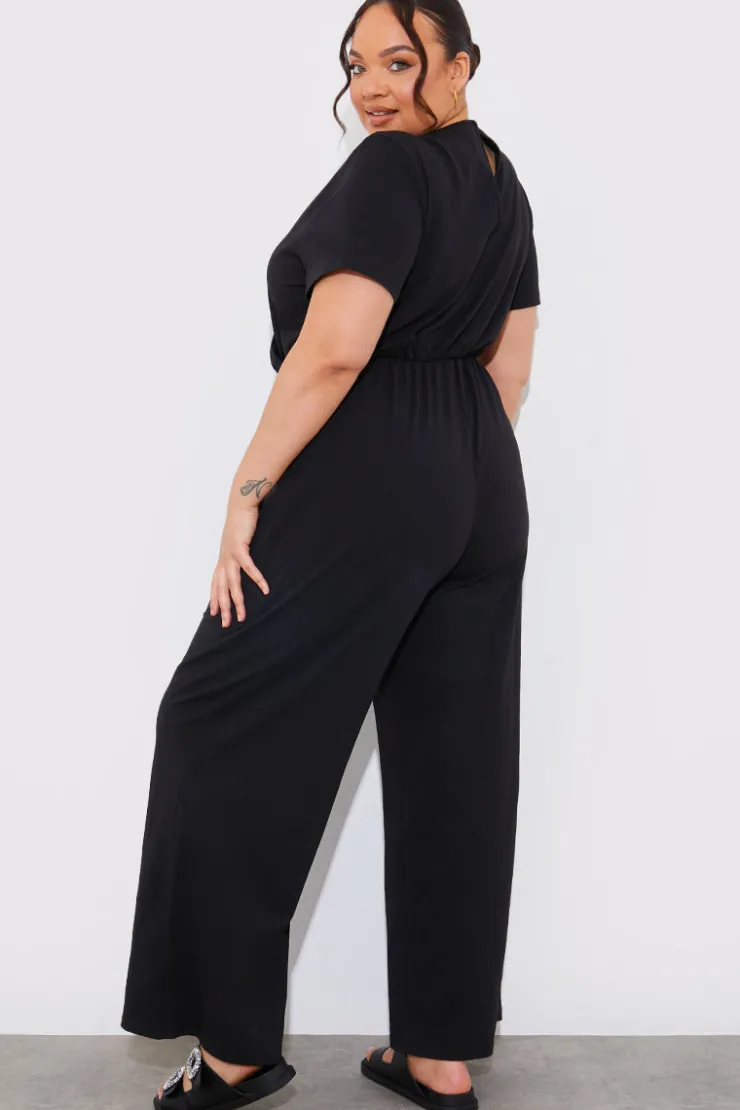 In The Style Short Sleeve Wrap Wide Leg Jumpsuit