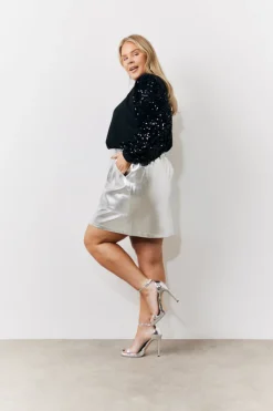 New In the Style Metallic Mini Skirt Silver