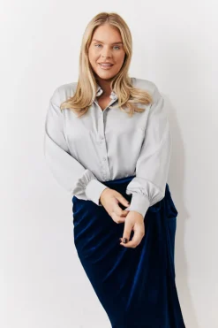 Outlet In the Style Satin Shirt Silver