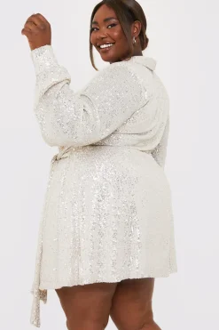 Discount In the Style Sequin Tie Drape Dress Silver