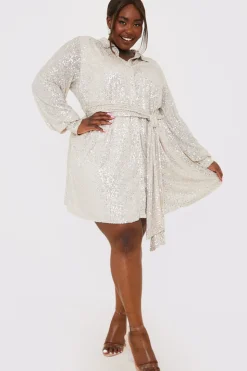 Discount In the Style Sequin Tie Drape Dress Silver