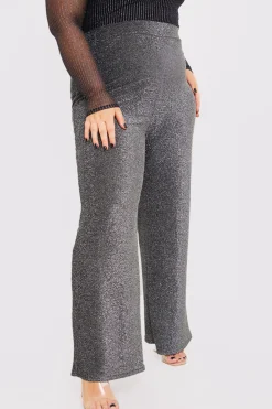 In the Style Sparkle Jersey Wide Leg Trousers Silver