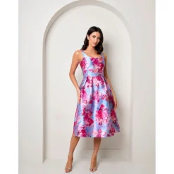 Best CHI CHI LONDON Sleeveless Floral Fit and Flare Midi Dress in Blue