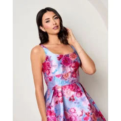 Best CHI CHI LONDON Sleeveless Floral Fit and Flare Midi Dress in Blue