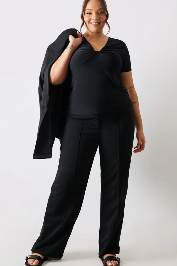 Online In The Style Slinky Twist Front Short Sleeve Top Black