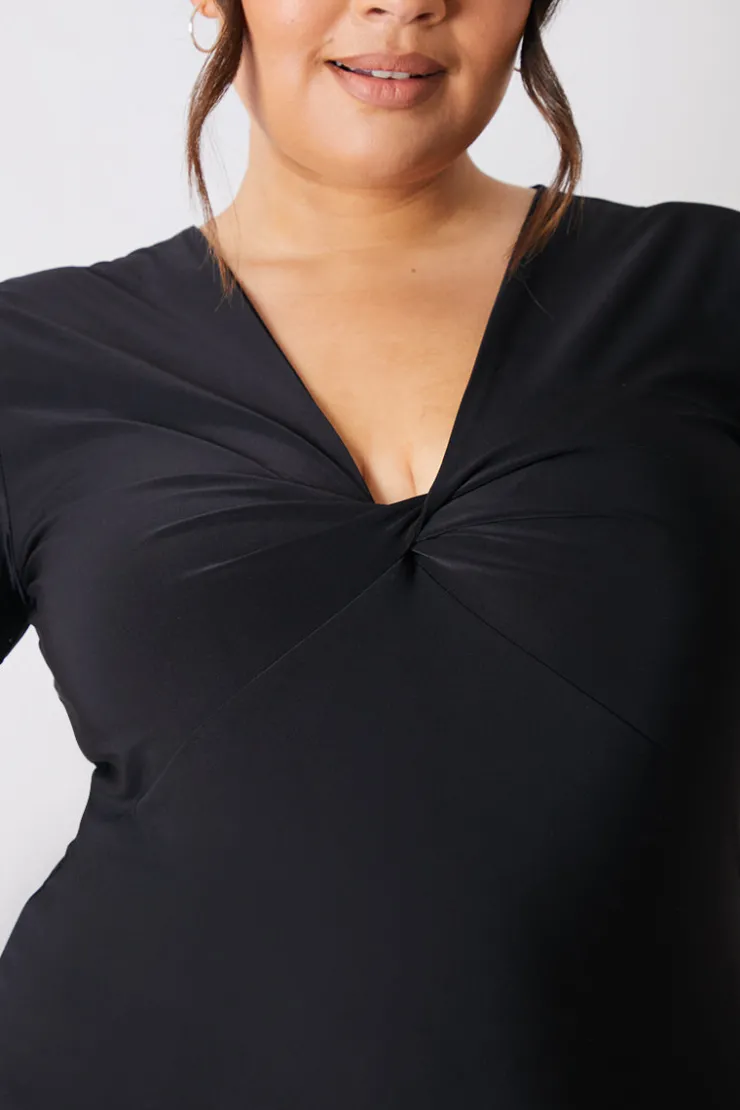 Online In The Style Slinky Twist Front Short Sleeve Top Black