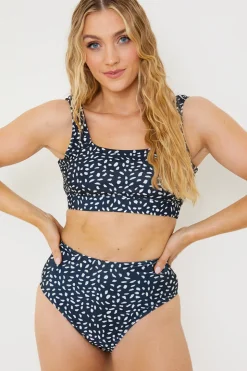 Online In the Style Smudge Spot Print High Waist Bikini Bottoms Black
