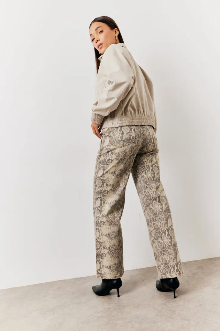 Outlet In The Style Snake Print Straight Leg Jeans Brown