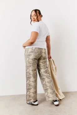 Outlet In The Style Snake Print Straight Leg Jeans Brown