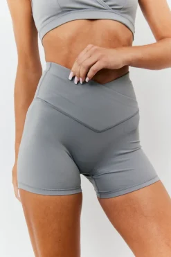 Sale In the Style Soft Touch Cross Over Waist Cycling Shorts Grey