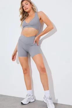 Sale In the Style Soft Touch Cross Over Waist Cycling Shorts Grey