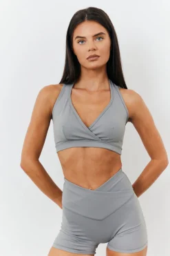 Discount In the Style Soft Touch Medium Support Halter Neck Sports Bra Grey