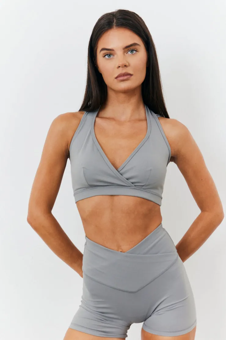 Discount In the Style Soft Touch Medium Support Halter Neck Sports Bra Grey