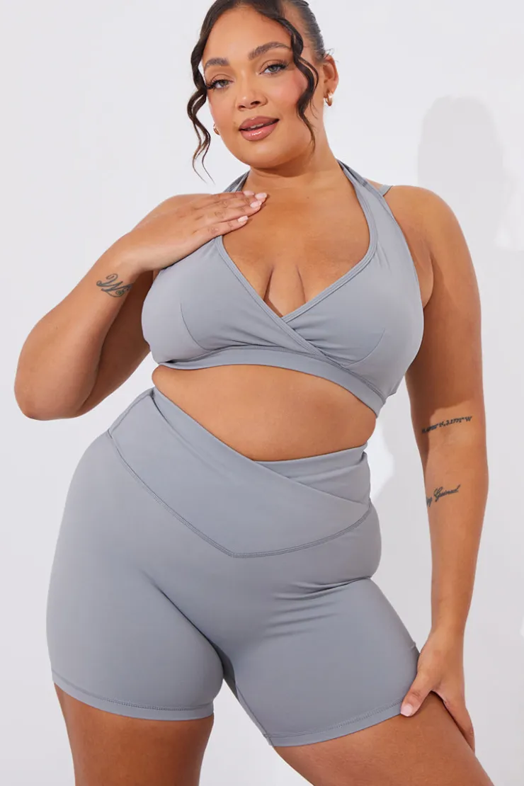Discount In the Style Soft Touch Medium Support Halter Neck Sports Bra Grey