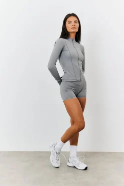 Sale In the Style Soft Touch Seam Detail Zip Through Jacket Grey